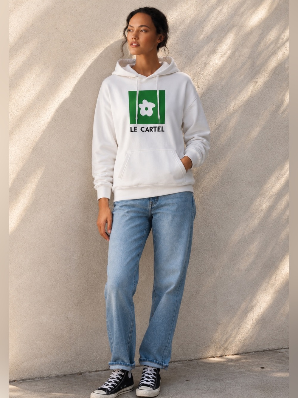 White Hoodie with Green Graphic